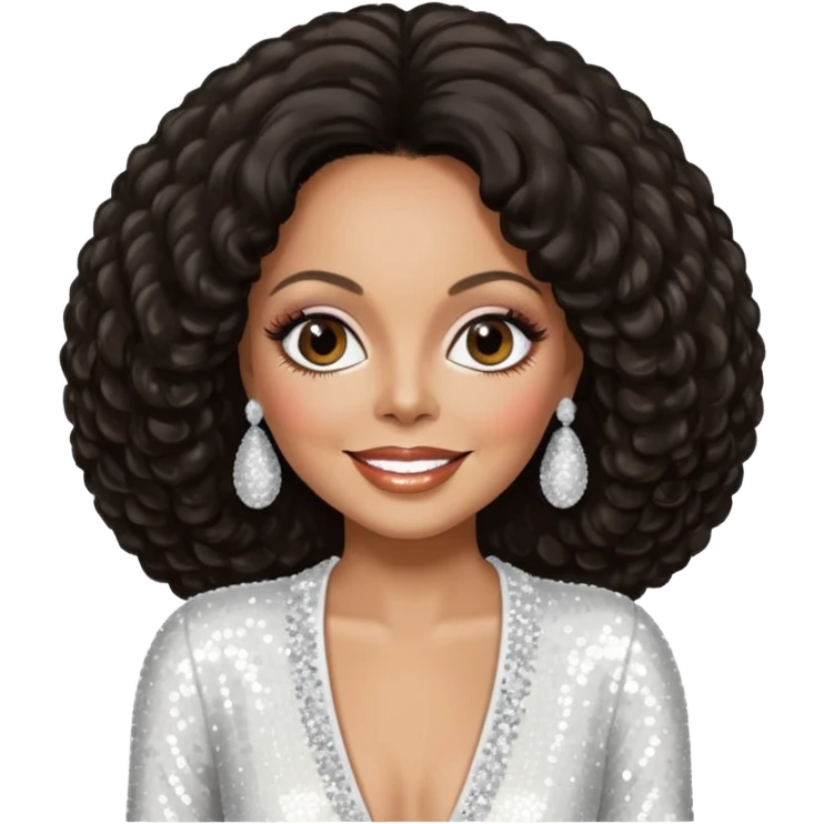 Diana Ross with dark brown hair, white sequin outfit emoji