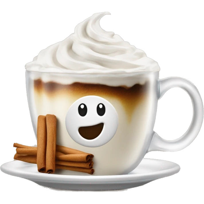 Café com chantilly por cima e uma pitada de canela numa caneca transparente emoji