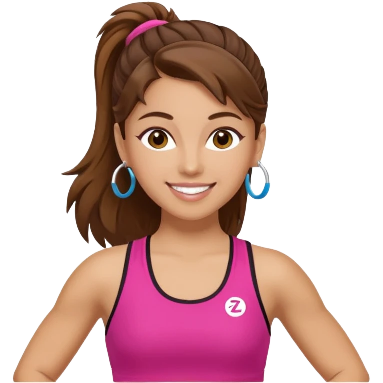 Make a zumba coach emoji, brown eyes, brown hair girl emoji