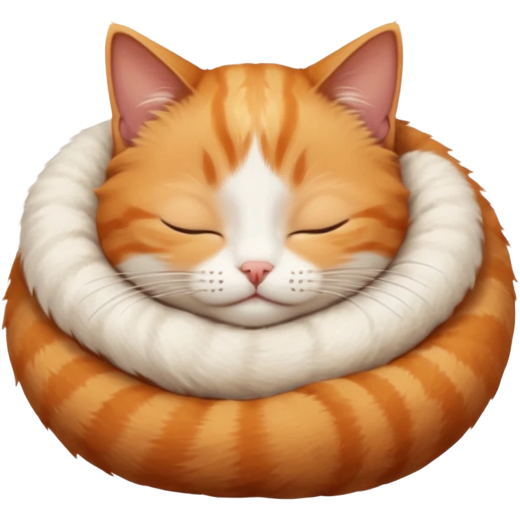 ginger and white small cat curled up with head upside down with eyes closed emoji