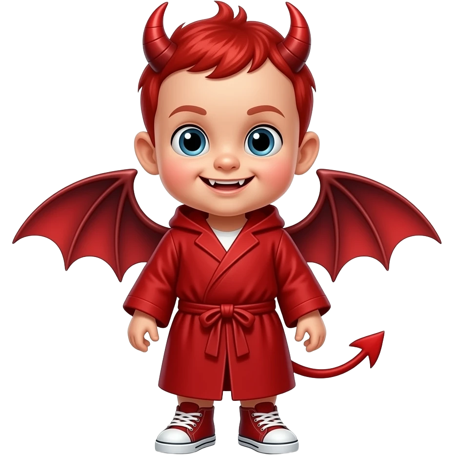 Bebê diabo com cabelo vermelho Asas do diabo rabo do diabo roupe vermelha cara de que tá aprontando algo é dentes do guepardo que foi extinto sapatos legais é rabo vermelho emoji