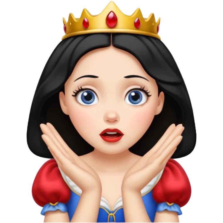 Snow White emoji with a surprised face, hands to cheeks, iconic fairytale style emoji