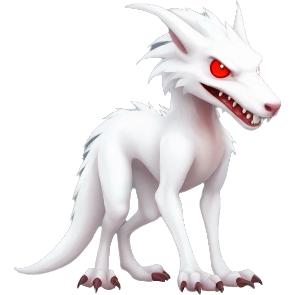 White edgy cute albino sergal-vernid-Fakémon with red mane and red eyes, full body emoji