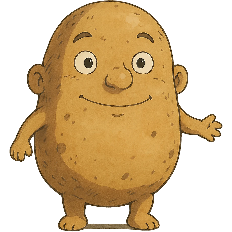 potato with eyes, nose, mouth, ears, hands, and feet emoji