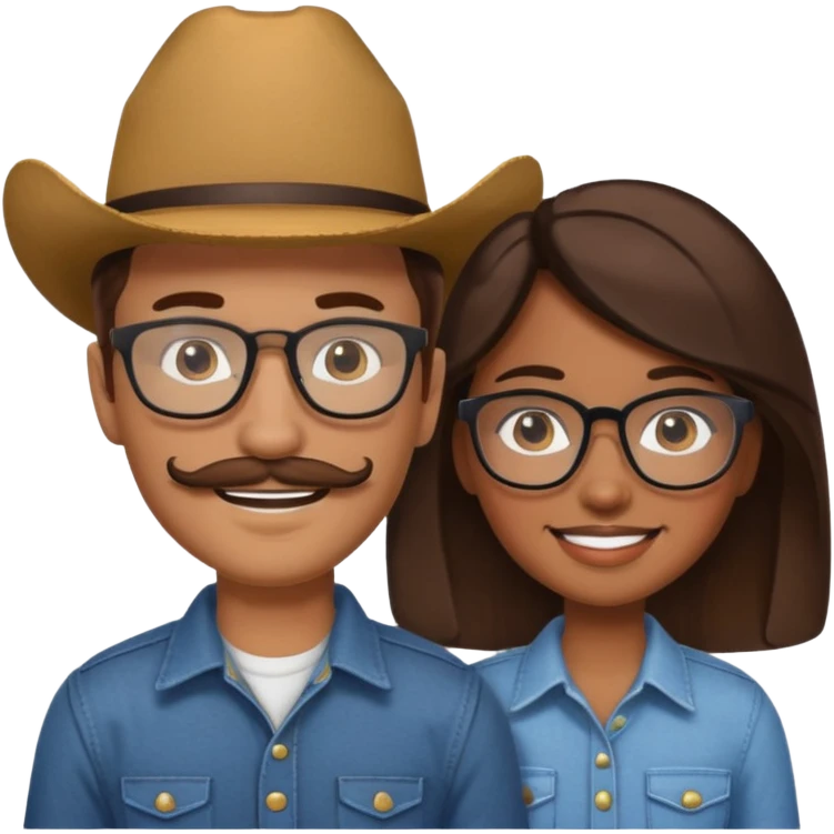 White brown cow boy with glasses and mustache with black girl emoji