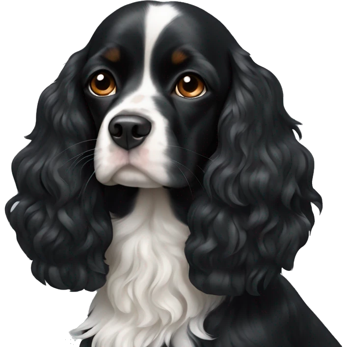 Small completely black king spaniel with white stripe on chest emoji