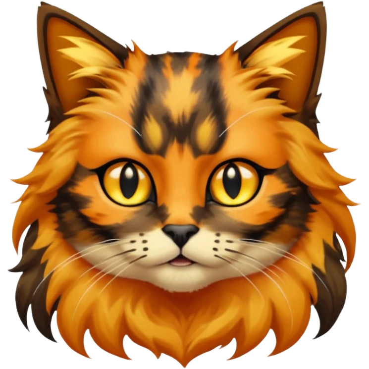 long hair tortoiseshell cat with a black face and yellow lightning mark above nose emoji