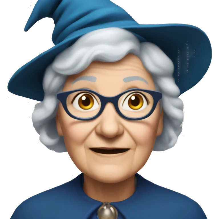 smart granny witch with glasses and blue hat directing orchestra emoji