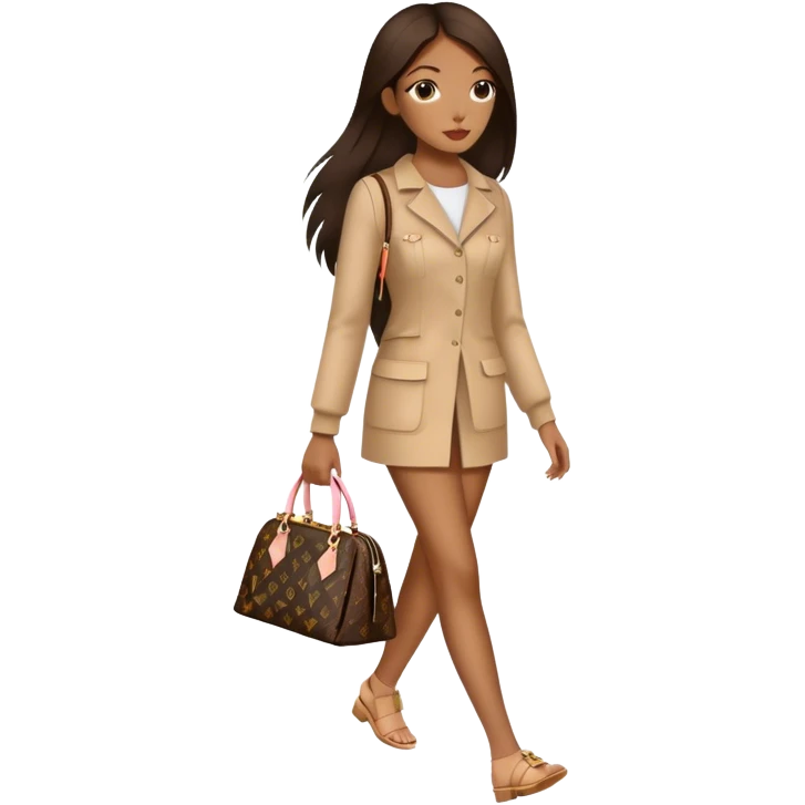  Brown girl with long dark brown medium straight hair carrying one Louis Vuitton purse on her arm while walking  emoji