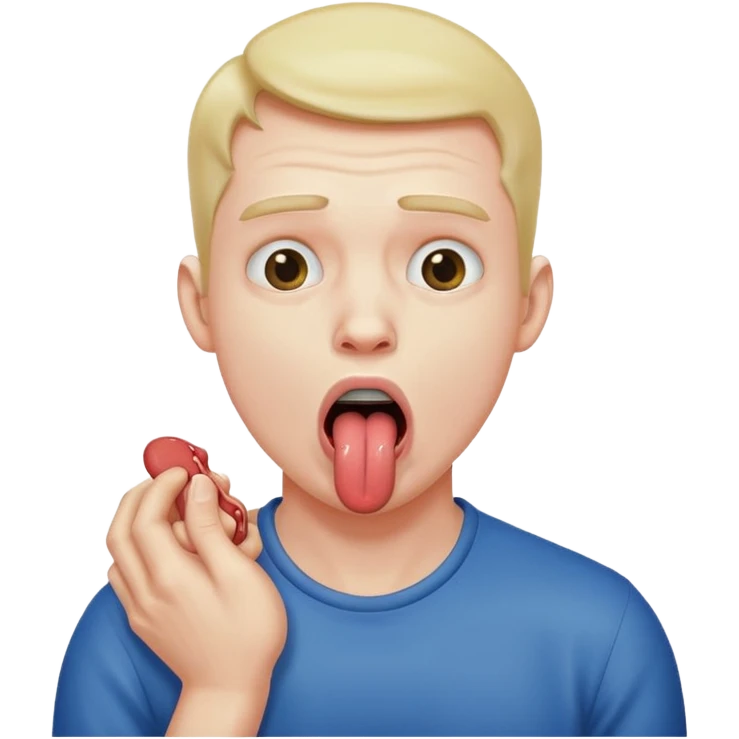 A man choking himself with tongue out emoji