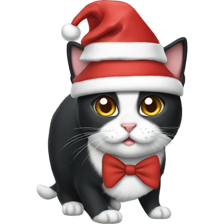 Tuxedo cat wearing a Santa hat emoji