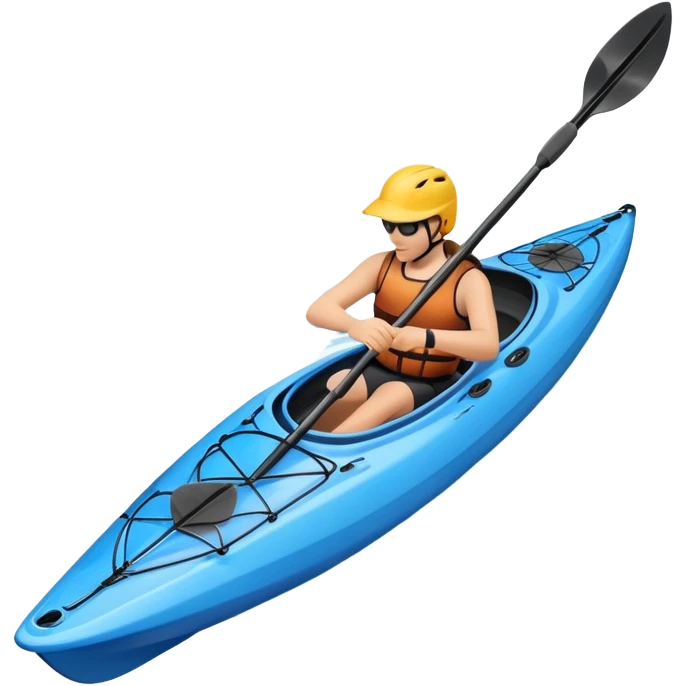 An icon showing a close-up of a kayak gliding over rippling water, with a double-bladed paddle in motion and splashes around. The sleek shape of the boat and dynamic strokes highlight the speed and precision of kayaking. Transparent background emphasizes the energy of the sport. emoji