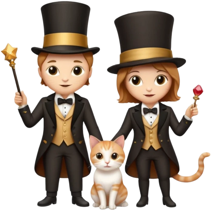magician couple and their pet cat emoji