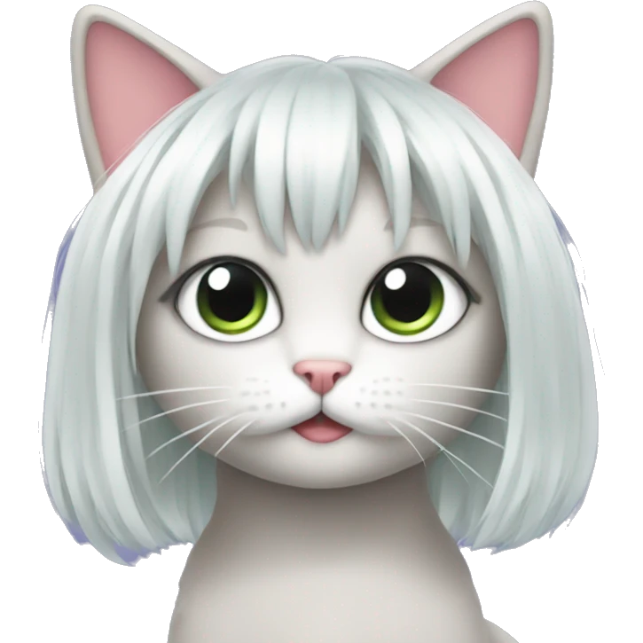 Kitty wearing anime wig emoji