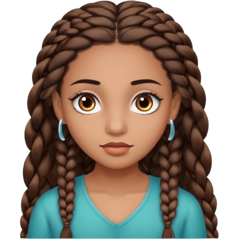 girl with thin braids long hair and brown eyes, brown skin, eyelashes, siren eyes emoji