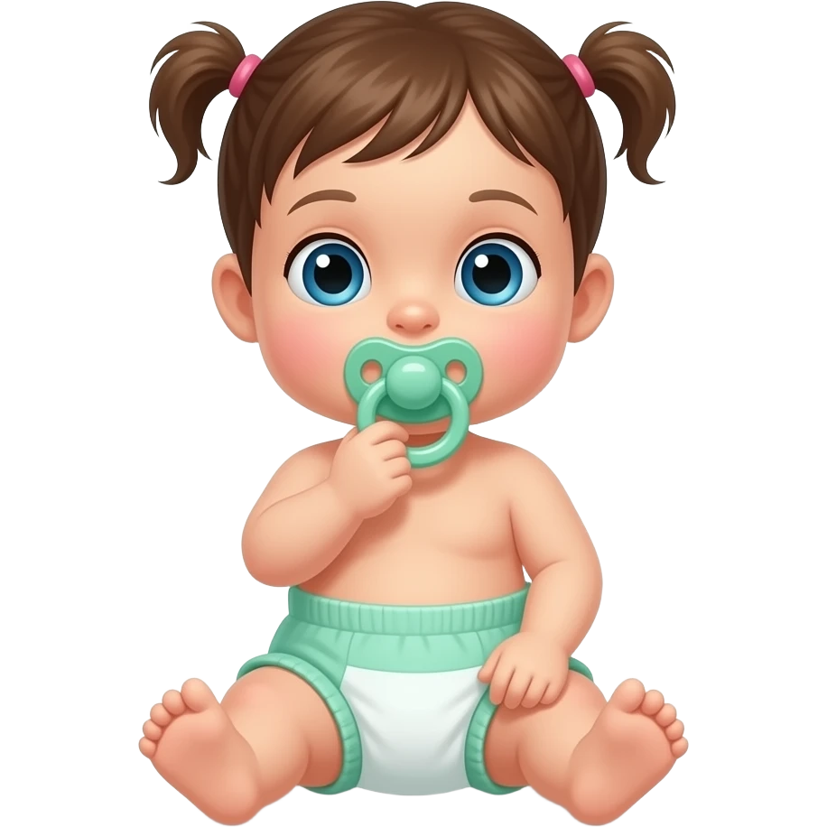 Adult Baby girl wearing green diaper and sucking on pacifier emoji