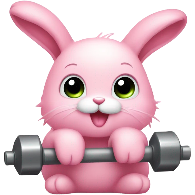 pink cute bunny with eyelashes lifting weights emoji