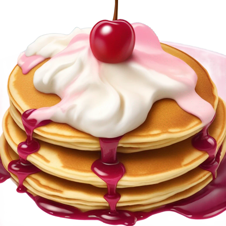 two pancakes, pink syrup, cherry whipped cream on top emoji