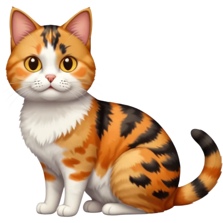 full body calico tabby  cat with small head and short but chubby body emoji