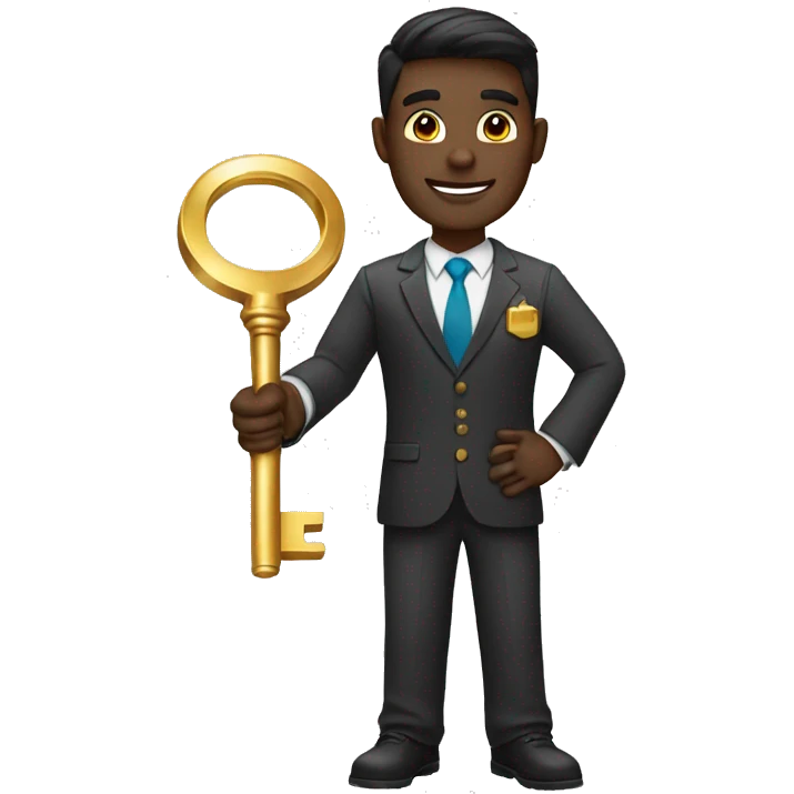 male dark skin realtor holding a big golden key emoji