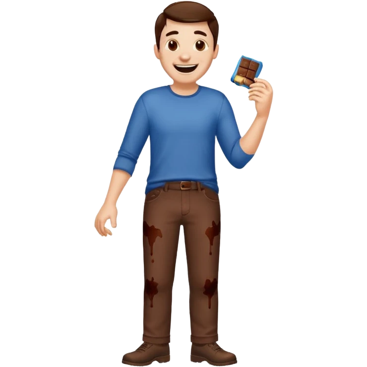 Man laughing with chocolate stain on pants  emoji