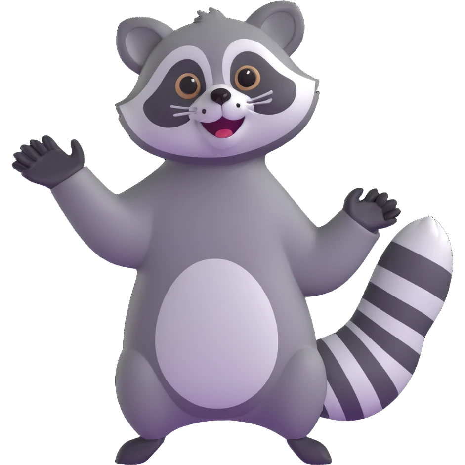 raccoon waving enthusiastically emoji