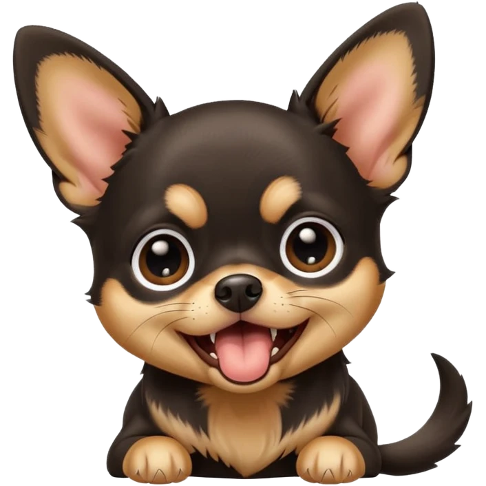 A high-resolution photo-realistic digital illustration of a cute black and tan chihuahua with big eyes yawning. emoji