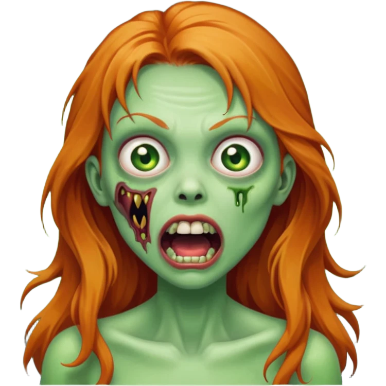 Green Zombie ginger long hair girl with mouth open horror  emoji