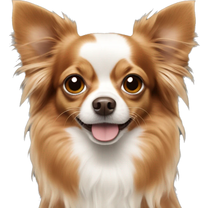 Long haired reddish brown chihuahua with white spots playing emoji