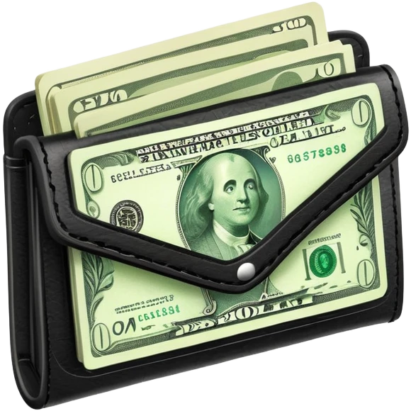 black leather wallet with green dollar bills sticking out emoji
