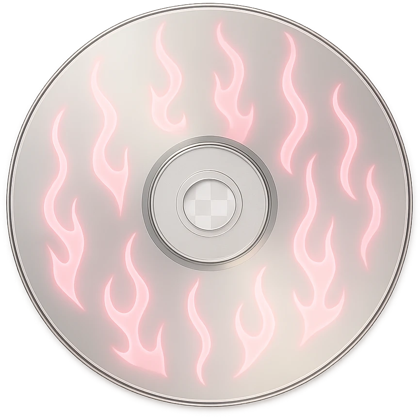 A minimalist CD disc with subtle pink flames, glowing effect, variation 1 emoji