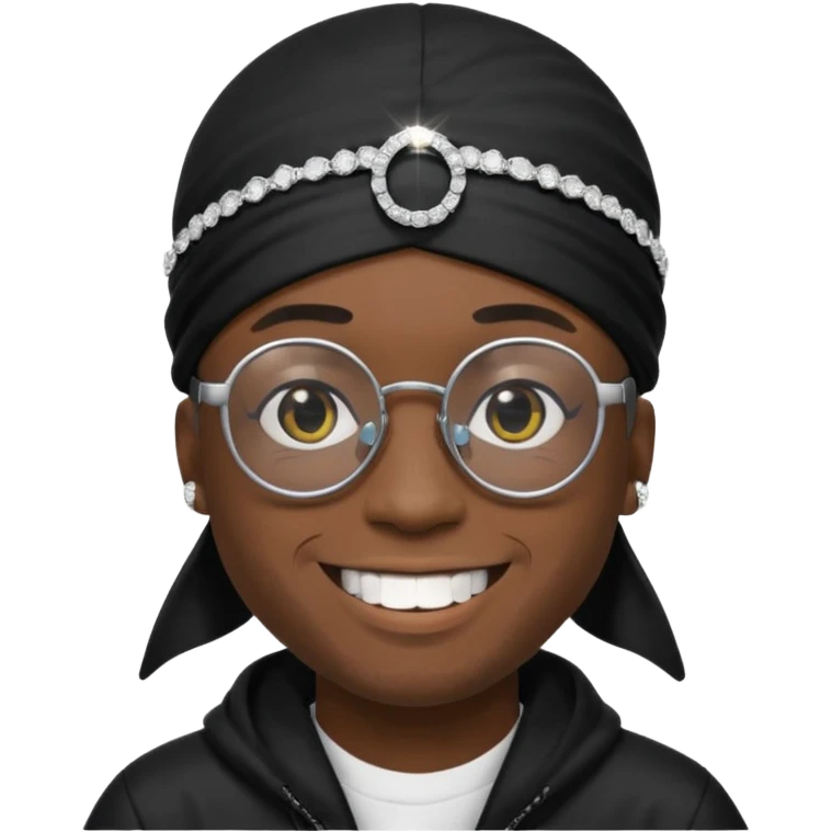 man with black durag,glasses, and smiley with diamond grillz emoji