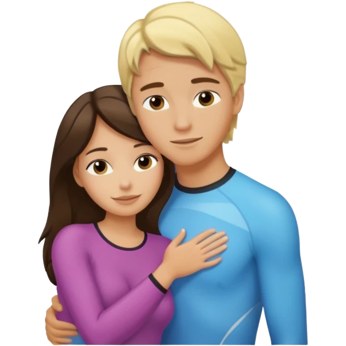 brunette hugging blond surfer dude emoji