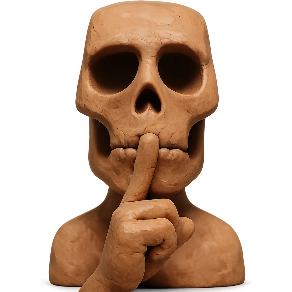 sigma moai skull with finger to lips, claymation style emoji