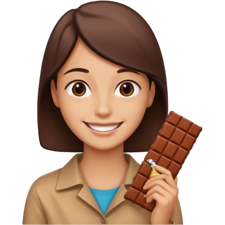 emoji im apple-stil: lachende person mit schokoriegel, freundliche farben, schokolade sichtbar emoji