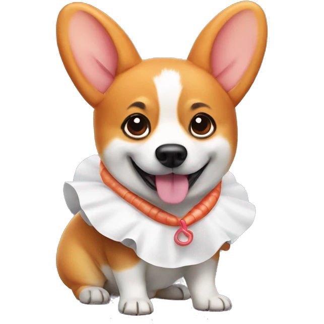 corgi in a costume of shrimp emoji