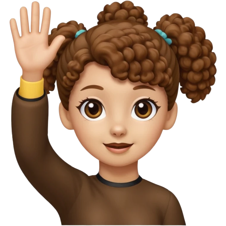 Brown poodle waving hand with pony tail girl emoji