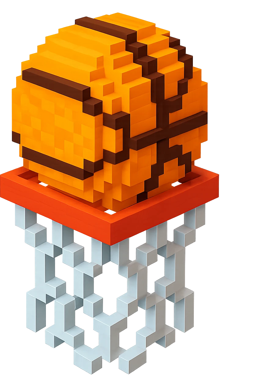 Voxel-style basketball in a net, variation 5 emoji