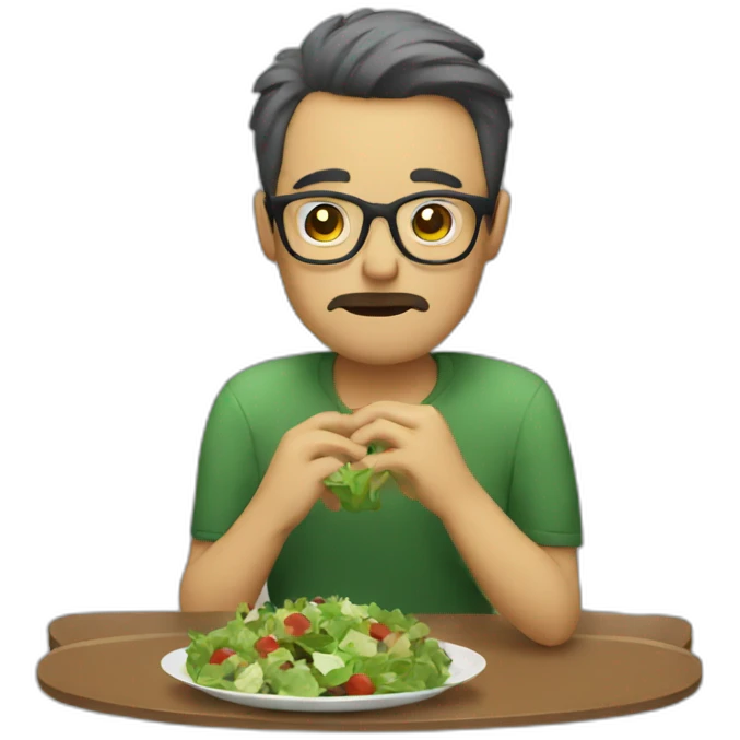 sad man with glasses eating 2 salads emoji