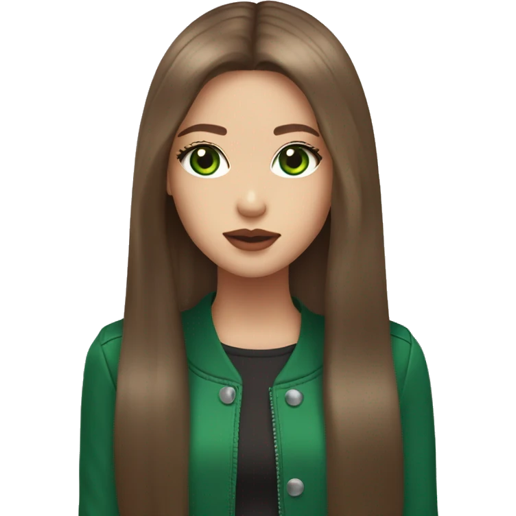 girl with long straight brown hair big green eyes full lips in blackpink outfit emoji