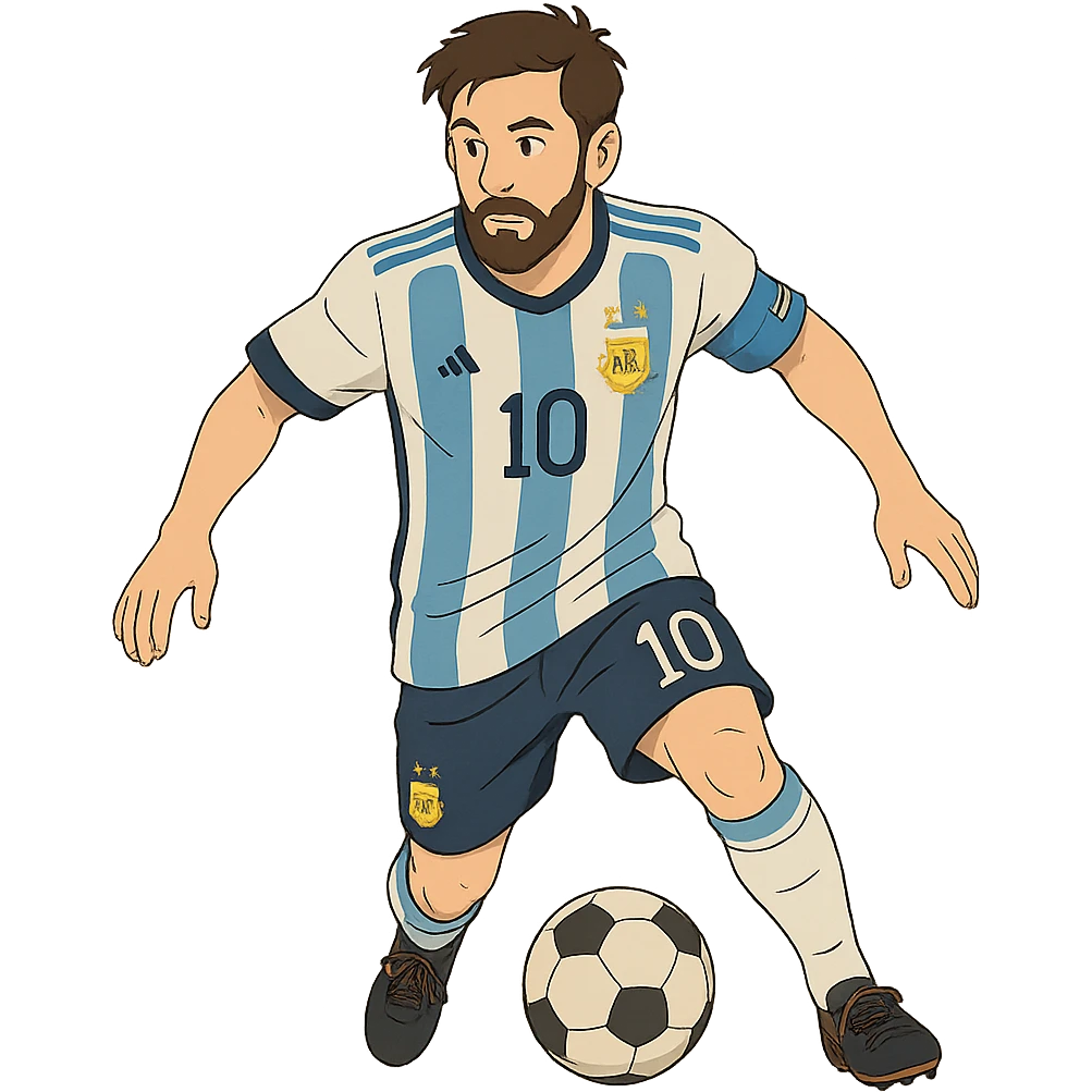 ghibli style portrait of Messi in a soccer pose emoji