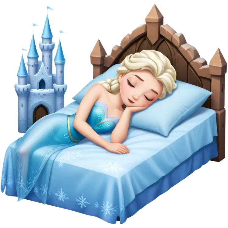 Elsa sleeping in a frozen castle in her bed  emoji