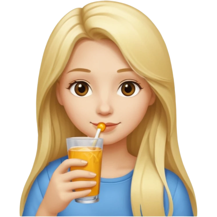 Girl with long blonde hair drinking a drink emoji