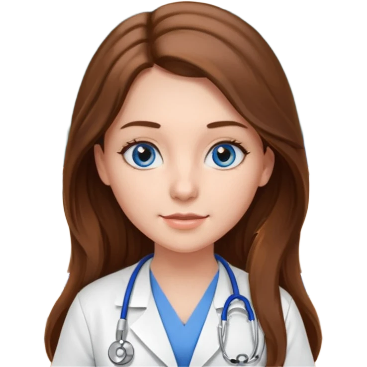 pretty female nursing student with long brown hair, blue eyes inside a classroom at university emoji