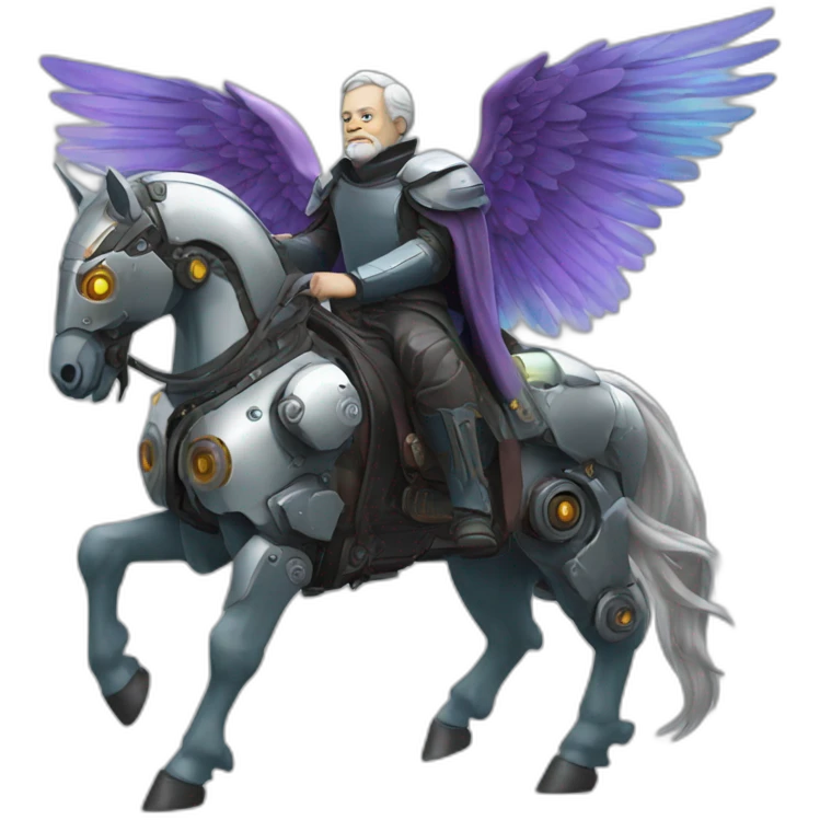 aristotle riding cyberpunk winged mech horse emoji