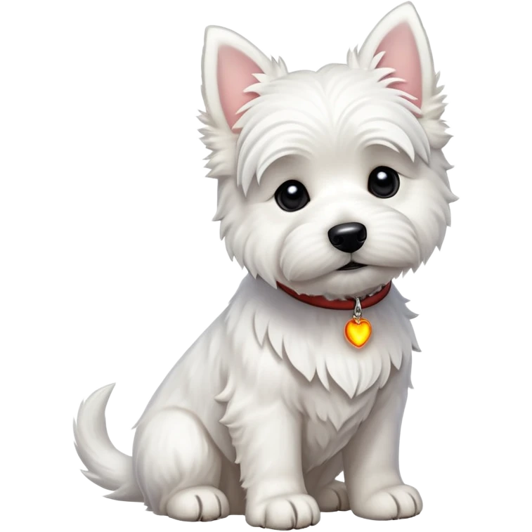 cinematic-[west highland white terrier]-realistic-full-body-sitting-emoji,-tail-resting-loosely-beside-its-paws,-head-tilted-dramatically, dooped ears -wavy-[white-fur,-simplified-yet-realistic-focused-features,-highly-detailed,-glowing-with-an-almost-sarcastic-glow emoji