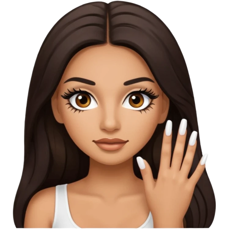 Baddie Latina emoji with fake lashes and white nails emoji