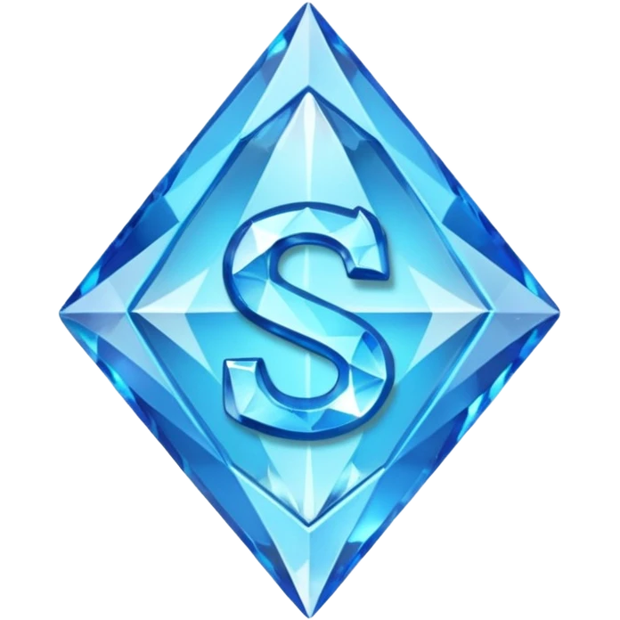 Create a custom emoji badge featuring a stylized, glossy letter “S”. Style it after the Diamond rank from League of Legends. Use crystalline blue tones, sharp reflections, faceted textures, and a high-end glowing frame. emoji