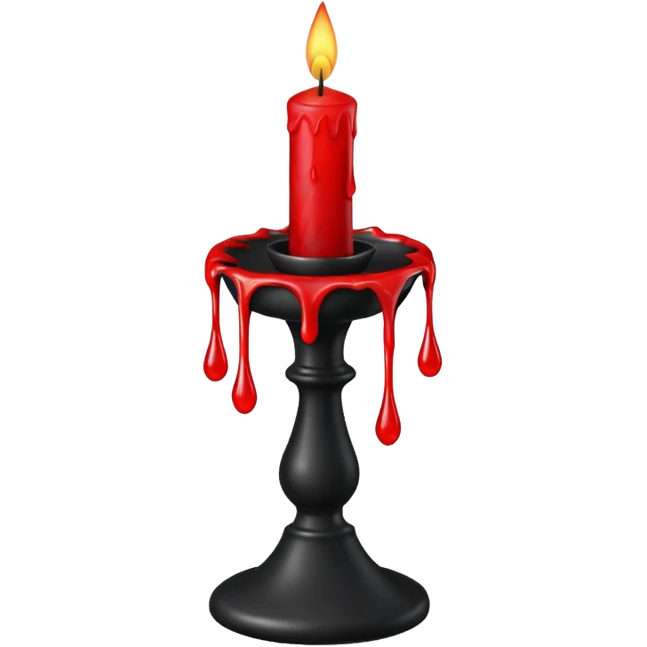 A gothic black candlestick with dripping red wax. emoji