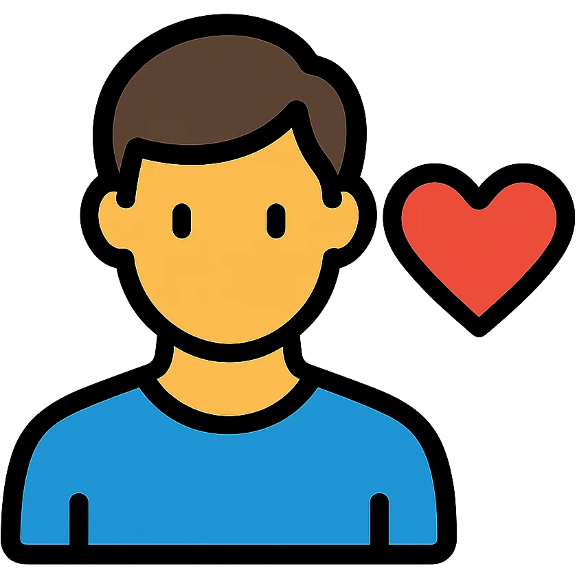 Boyfriend icon with heart, simple male figure for relationship status emoji